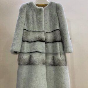 New Paneled Cerulean Sapphire Silver Grey Cross Mink Coat Jacket Stroller No Fox